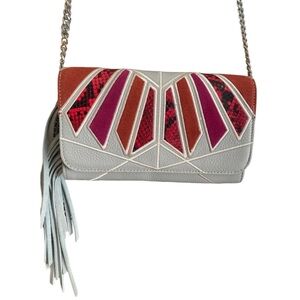 NWT SAM EDELMAN Leather Bag Neiman Marcus Gray Multi TALIA Clutch Crossbody $298